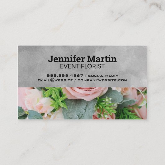 Script Monogram Roze Rozen Bloemen Visitekaartje (Achterkant)