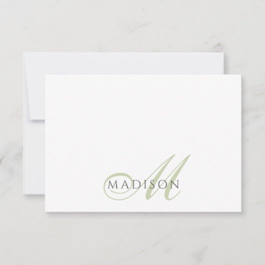 Script Monogram Salie Groen Notitiekaartje (Voorkant)