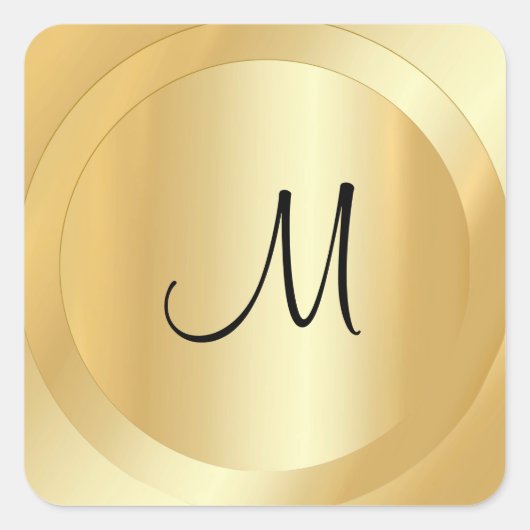 Script Monogram Sjabloon Faux Gold Custom Modern Vierkante Sticker (Voorkant)