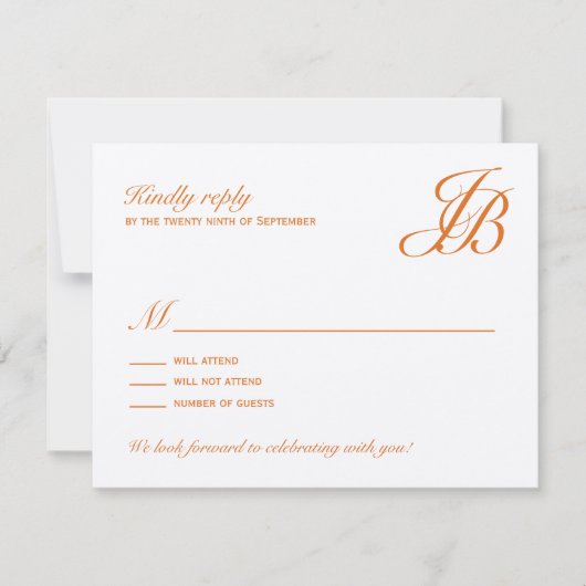 Script Monogram Trouw RSVP Kaart (Oranje) (Voorkant)