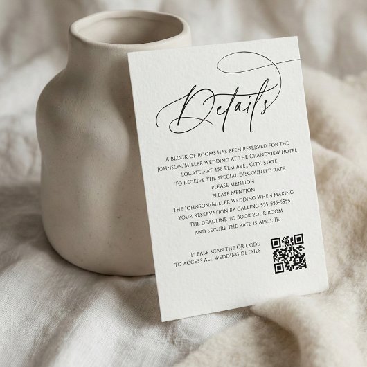 Script Monogram Wedding Details White QR Code Informatiekaartje