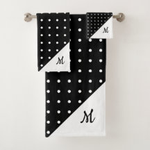 Script Monogram Wit op Black Polka Dot Pattern