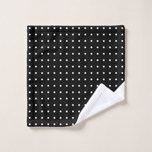 Script Monogram Wit op Black Polka Dot Pattern Bad Handdoek (Wasdoekje)