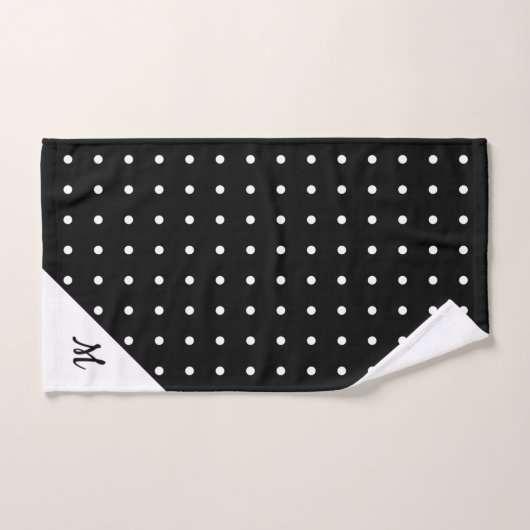 Script Monogram Wit op Black Polka Dot Pattern Bad Handdoek (Handdoek)