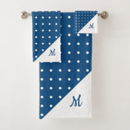 Script Monogram Wit op Blue Polka Dot Patroon Bad Handdoek