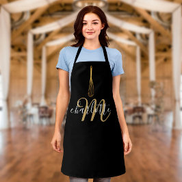 Script Monogram Zwart En Gouden Garde Schort