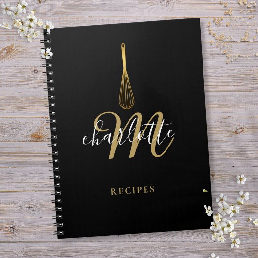 Script Monogram Zwart Goud Gardeernaald Recept Notitieboek