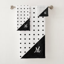 Script Monogram Zwart op wit Polka Dot Patroon