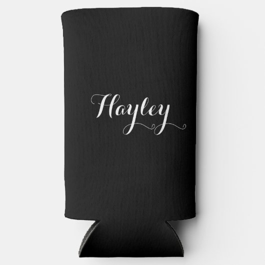 Script-monogram zwart seltzer blikjeskoeler (Voorkant)