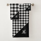 Script Monogram Zwart Wit Buffel Plaid Patroon Bad Handdoek (Insitu)
