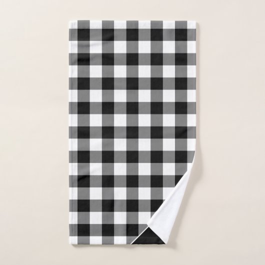 Script Monogram Zwart Wit Buffel Plaid Patroon Bad Handdoek (Handdoek)