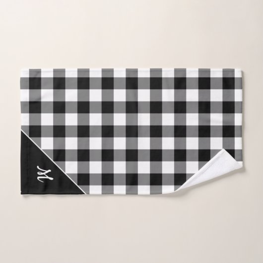 Script Monogram Zwart Wit Buffel Plaid Patroon Bad Handdoek (Handdoek)