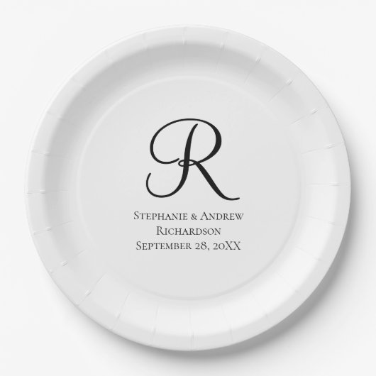 Script Monogram Zwart Wit Elegant Trouwen Papieren Bordje (Voorkant)