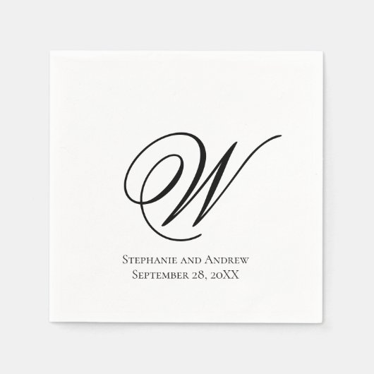 Script Monogram Zwart Wit Elegante Trouwdag Servet (Voorkant)