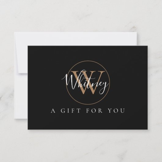 Script Monogram Zwart Wit Goud Cadeaubon (Voorkant)