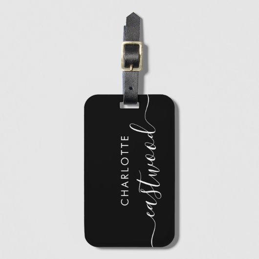 Script Monogram Zwarte Bagage Label (Voorkant (verticaal))