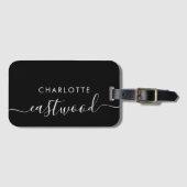 Script Monogram Zwarte Bagage Label (Voorkant (horizontaal))