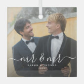 Script Mr & Mr Newlyweds Photo Christmas Glas Ornament (Voorkant)