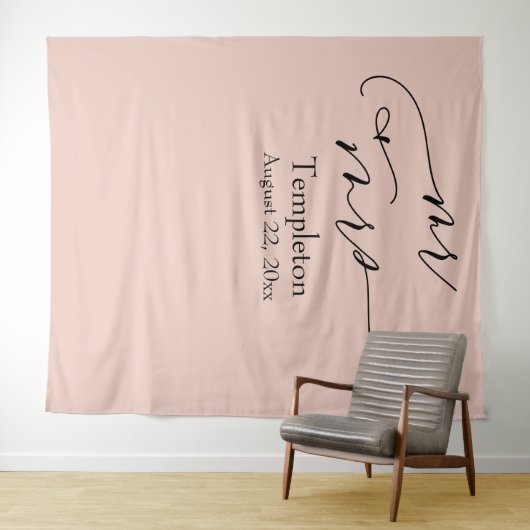 Script Mr & Mrs Simple Blush Foto Achtergrond Wandkleed (In Situ (horizontaal))