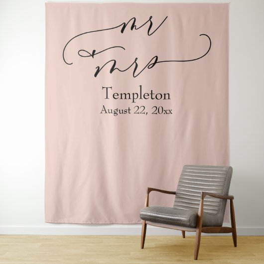 Script Mr & Mrs Simple Blush Foto Achtergrond Wandkleed (In situ)