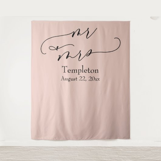 Script Mr & Mrs Simple Blush Foto Achtergrond Wandkleed (Voorkant)