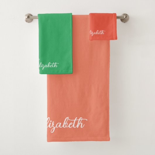 Script Naam Aangepaste zalm Sinaasappel Groene Sja Bad Handdoek (Insitu)