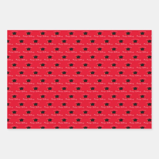 Script Naam Afstudeerdopje Klasse Jaar Rood Inpakpapier Vel (Voorkant)