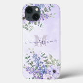 Script Naam Blush Paarse Wildflower Monogram Case-Mate iPhone Case (Achterkant)