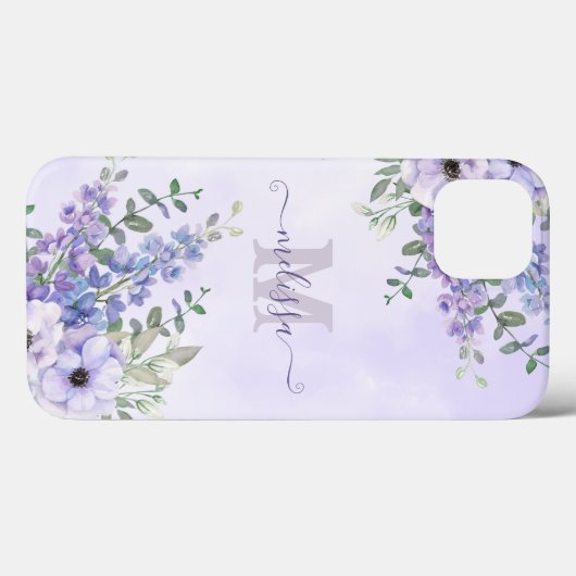 Script Naam Blush Paarse Wildflower Monogram Case-Mate iPhone Case (Achterkant (horizontaal))