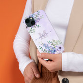 Script Naam Blush Paarse Wildflower Monogram iPhone Hoesje