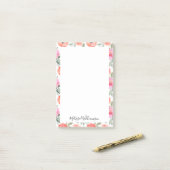 Script Naam Blush Roze Bloemen Sage Perzik Rand Post-it® Notes (Op bureau)