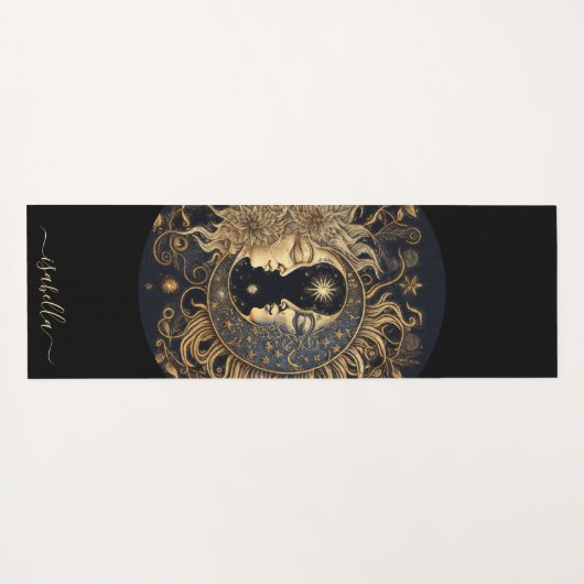 Script Naam Celestial Sun Moon Goud Zwart Yoga Mat (Achterkant (horizontaal))