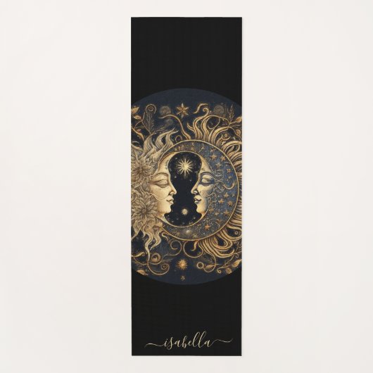 Script Naam Celestial Sun Moon Goud Zwart Yoga Mat (Voorkant)