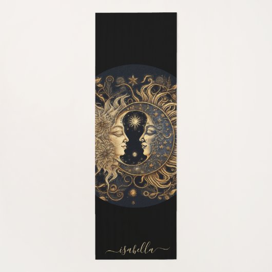 Script Naam Celestial Sun Moon Goud Zwart Yoga Mat (Achterkant)