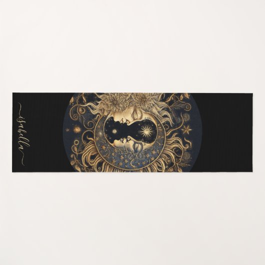 Script Naam Celestial Sun Moon Goud Zwart Yoga Mat (Voorkant (horizontaal))