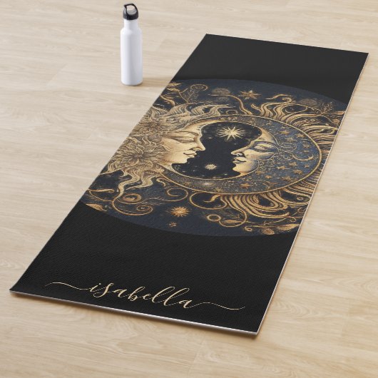 Script Naam Celestial Sun Moon Goud Zwart Yoga Mat (In situ)