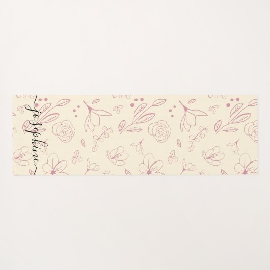 Script naam custom Roze florals op beige crème Yogamat (Achterkant (horizontaal))