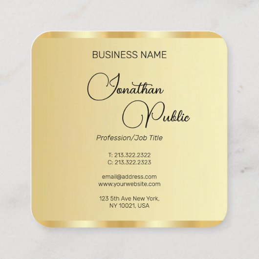 Script naam Faux Gold Sjabloon Modern Professional Vierkante Visitekaartje (Achterkant)