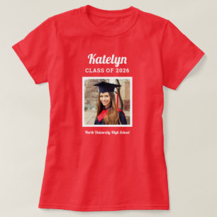 Script Naam Foto Klas van 2026 Rood T-shirt