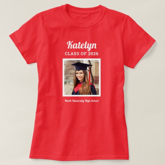 Script Naam Foto Klas van 2026 Rood T-shirt (Design voorkant)
