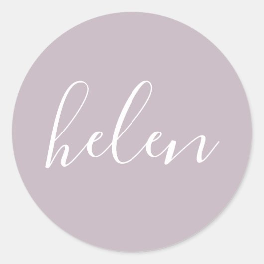 Script Naam Gepersonaliseerd Dusty Paarse Elegant Ronde Sticker (Voorkant)