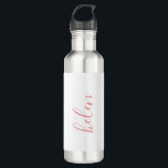 Script Naam Gepersonaliseerde Gift Custom Pink Waterfles<br><div class="desc">Een prachtige waterfles met een aangepaste naam in een modern,  elegant scriptlettertype. In roze en wit. Heerlijk als moederdag,  vakantie,  verjaardag,  housewarming of bruidsmeisje cadeau.</div>