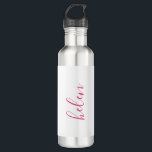 Script Naam Gepersonaliseerde Gift Custom Pink Waterfles<br><div class="desc">Een prachtige waterfles met een aangepaste naam in een modern,  elegant scriptlettertype. In roze en wit. Heerlijk als Moederdag,  vakantie,  verjaardag,  housewarming of bruidsmeisje cadeau.</div>