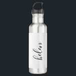 Script Naam Gepersonaliseerde Gift Custom Zwart Waterfles<br><div class="desc">Een prachtige waterfles met een aangepaste naam in een modern,  elegant scriptlettertype. In zwart-wit. Heerlijk als Moederdag,  vakantie,  verjaardag,  housewarming of bruidsmeisje cadeau.</div>