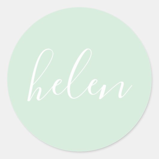 Script Naam Gepersonaliseerde Mint Green Elegant Ronde Sticker (Voorkant)