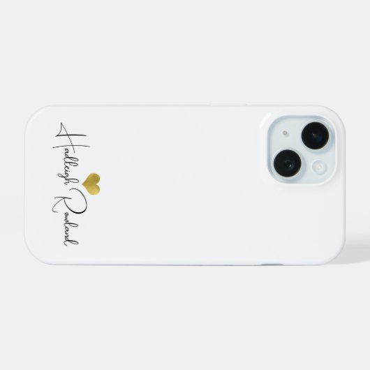 Script Naam Gouden Hart Monogram iPhone 15 Case (Achterkant horizontaal)