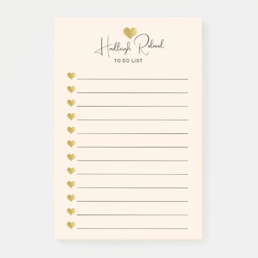 Script Naam Gouden Hart Monogram Perzik Post-it® Notes (Voorkant)
