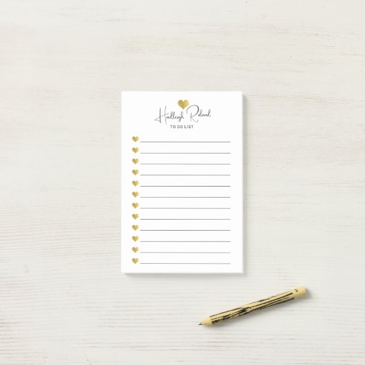 Script Naam Gouden Hart Monogram Post-it® Notes (Op bureau)