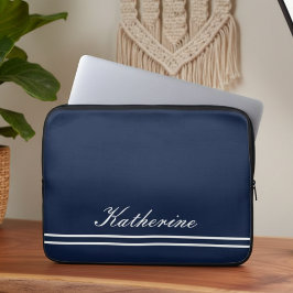 Script Naam Minimalistisch Navyblauw Laptop Sleeve