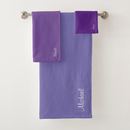 Script Naam Moderne Sjabloon Elegant Blauw Paars Bad Handdoek (Insitu)